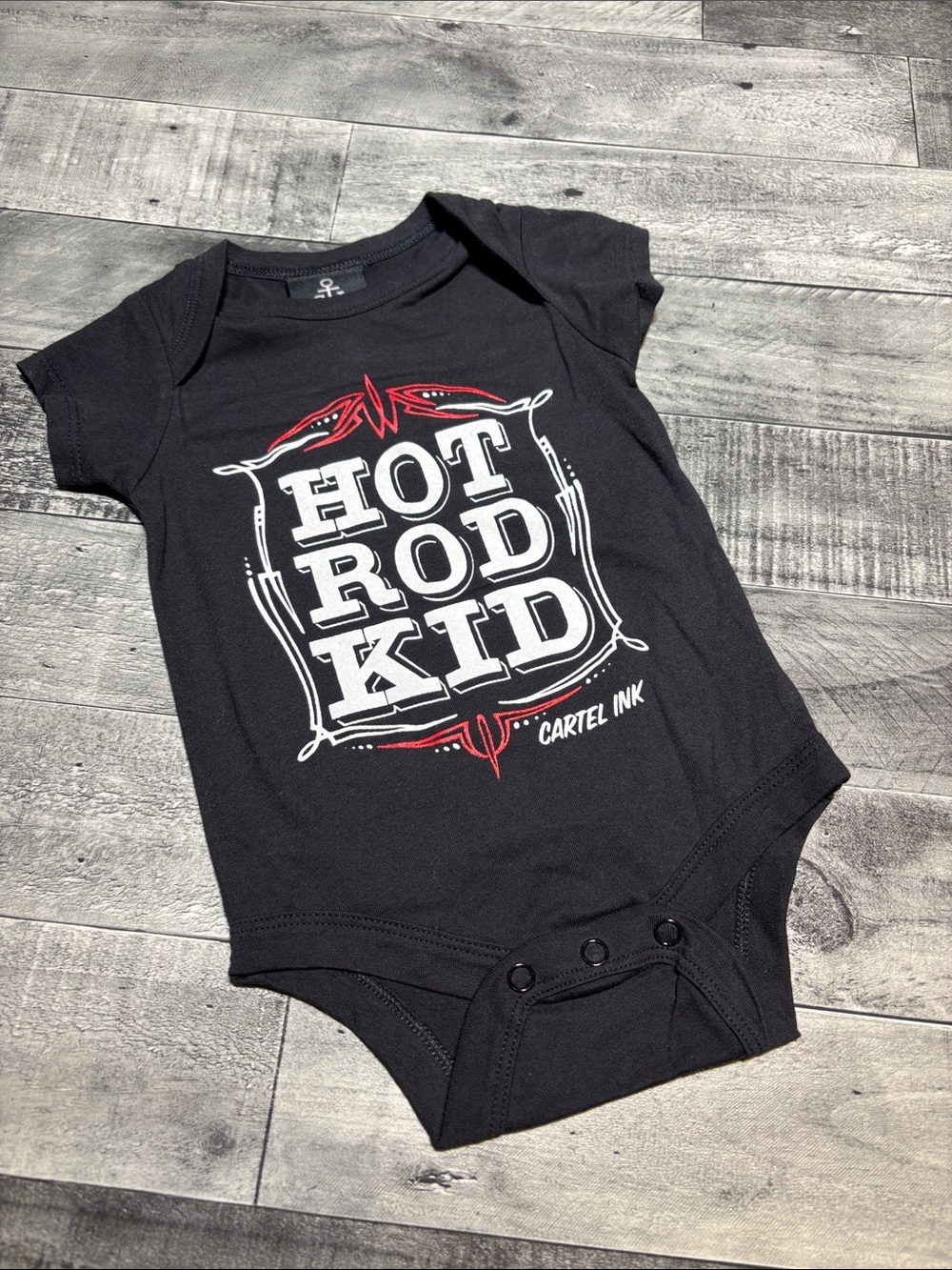Cartel Ink- Black "Hot Rod Kid" Baby One-Piece